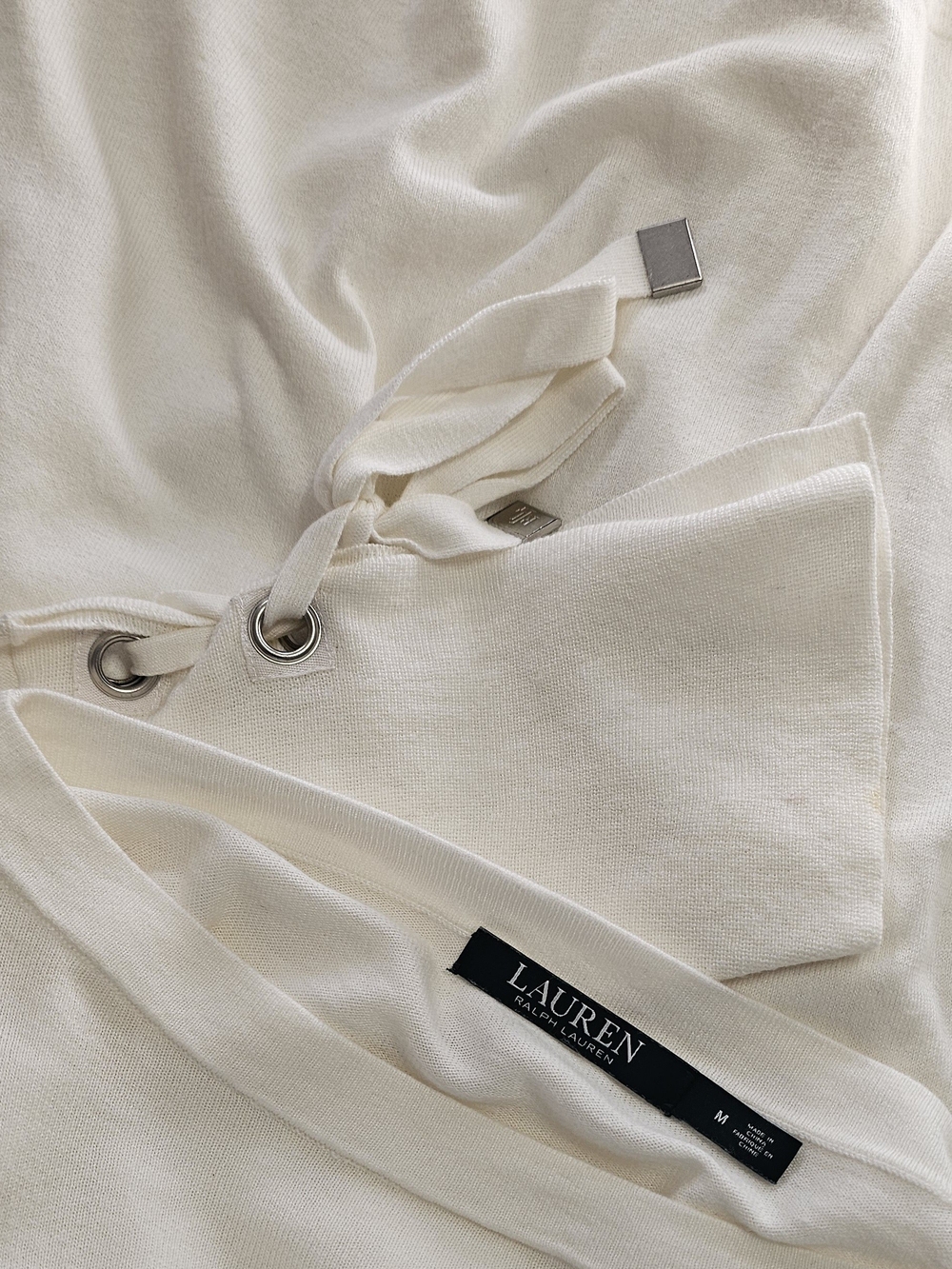 Lauren Ralph Lauren Cream Lace-Up Cuff Knit Sweater